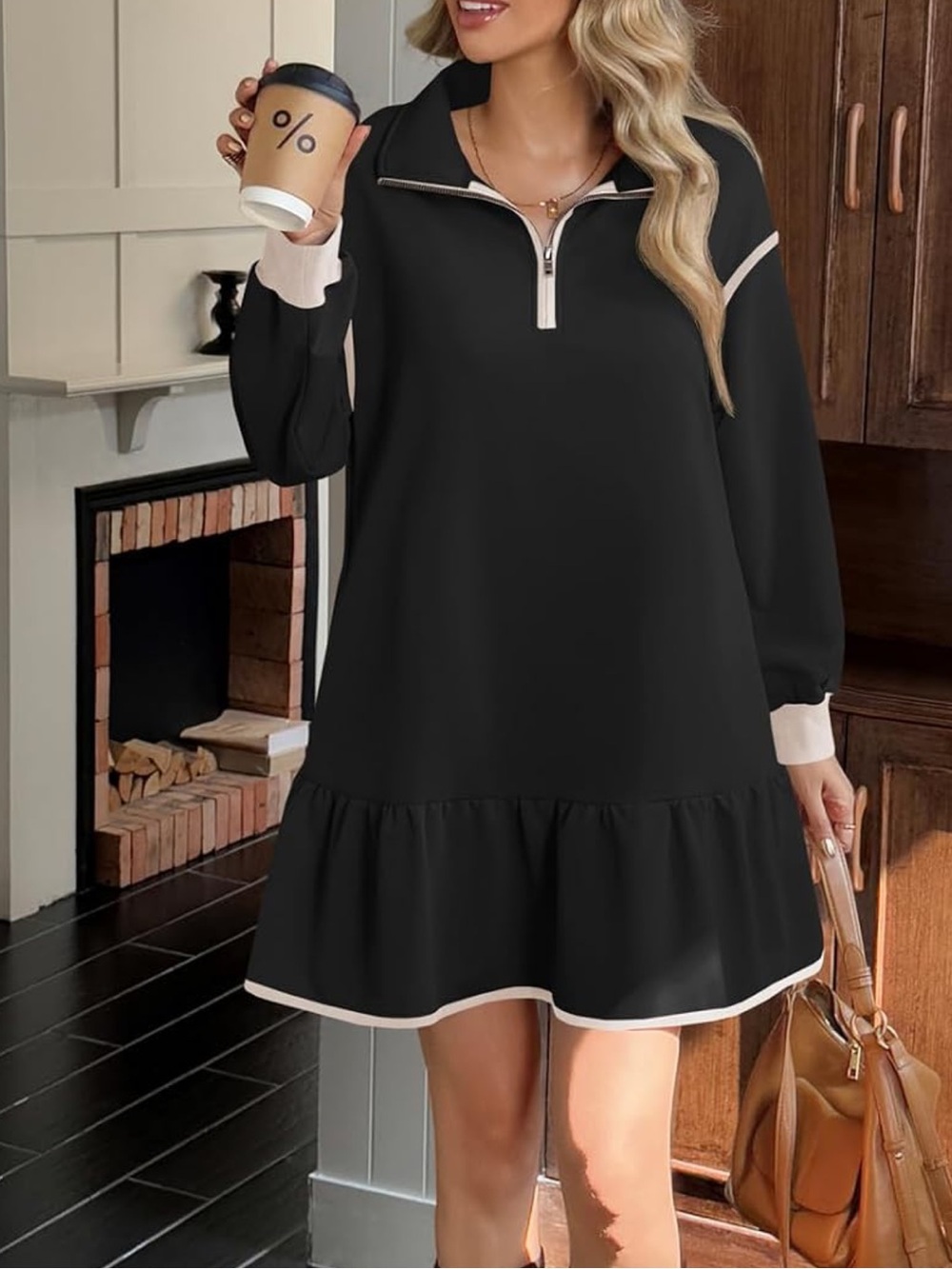 Women's Black Zip-Front Ruffle Hem Dress - NWT- Size XXL